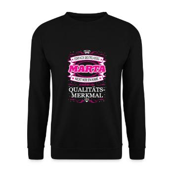 Qualitätsmerkmal Marta einfach Erstklassig - Unisex Pullover - Schwarz - Vorne - Alina (178cm) & Michal (187cm)