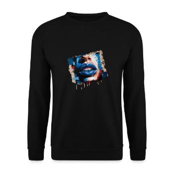 Abstrakte Lippen, die mit einem bunten Pinsel bemalt sind - Unisex Pullover - Schwarz - Vorne - Alina (178cm) & Michal (187cm)