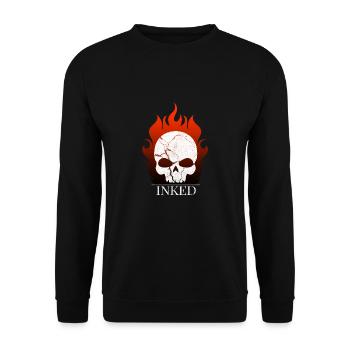 flammender totenkopf Schädel tattoo Geschenk - Unisex Pullover - Schwarz - Vorne - Alina (178cm) & Michal (187cm)
