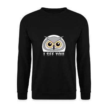 Chouette - Je te vois cadeau yeux prédateur animal - Sweat-shirt Unisexe - noir - Devant - Alina (178cm) & Michal (187cm)