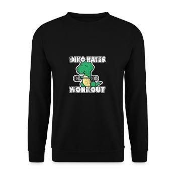 Dino hasst Workout Training Sport Geschenk Muskeln - Unisex Pullover - Schwarz - Vorne - Alina (178cm) & Michal (187cm)