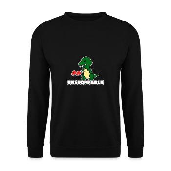 T Rex Dino ist unaufhaltbar Geschenk Dinosaurier - Unisex Pullover - Schwarz - Vorne - Alina (178cm) & Michal (187cm)