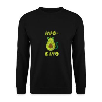 Katze Avocado grün vintage Obst Geschenk süß Tier - Unisex Pullover - Schwarz - Vorne - Alina (178cm) & Michal (187cm)