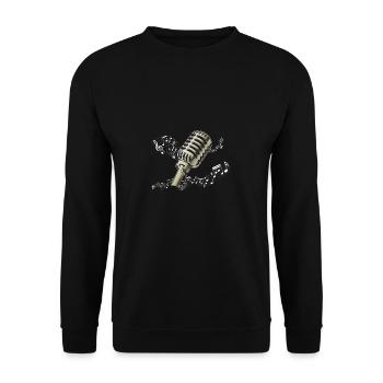 Mikrofon Noten Musik vintage Geschenk Harmonie - Unisex Pullover - Schwarz - Vorne - Alina (178cm) & Michal (187cm)