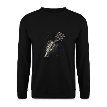 Vintage Mikrofon Noten Explosion Musik Klang Spaß - Unisex Pullover - Schwarz - Vorne - Alina (178cm) & Michal (187cm)