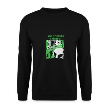 Katze retten vor Zombies schubsen - Unisex Pullover - Schwarz - Vorne - Alina (178cm) & Michal (187cm)