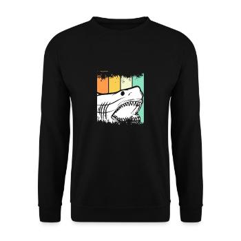 Hai Fisch vintage bunt Geschenk Meer Ozean Tier - Unisex Pullover - Schwarz - Vorne - Alina (178cm) & Michal (187cm)