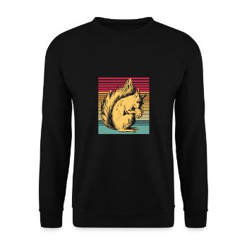 Retro Einhörnchen niedliches Tier Geschenk Nüsse - Unisex Pullover - Schwarz - Vorne - Alina (178cm) & Michal (187cm)