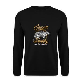 Jaguar machen mich glücklich Tier Geschenkidee - Unisex Pullover - Schwarz - Vorne - Alina (178cm) & Michal (187cm)