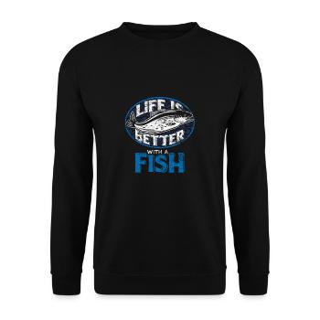 Fish fishing fisherman angler animal nature gift - Unisex Sweatshirt - black - Front - Alina (178cm) & Michal (187cm)
