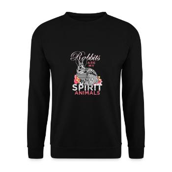 Hasen spirituelle Tiere Geschenk Osterhase Wiese - Unisex Pullover - Schwarz - Vorne - Alina (178cm) & Michal (187cm)
