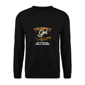 Trompete Mädchen Instrument Musik Noten Geschenk - Unisex Pullover - Schwarz - Vorne - Alina (178cm) & Michal (187cm)
