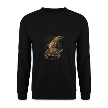 Schildkröte und Delphin - Unisex Pullover - Schwarz - Vorne - Alina (178cm) & Michal (187cm)