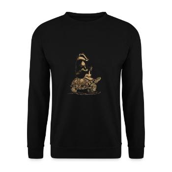 Dachs reitet Schildkröte - Unisex Pullover - Schwarz - Vorne - Alina (178cm) & Michal (187cm)