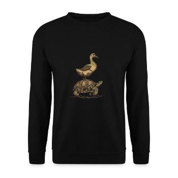 Gans reitet Schildkröte - Unisex Pullover - Schwarz - Vorne - Alina (178cm) & Michal (187cm)