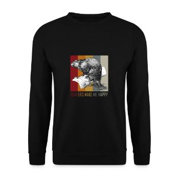 Biber machen mich glücklich Geschenk Idee Biber - Unisex Pullover - Schwarz - Vorne - Alina (178cm) & Michal (187cm)