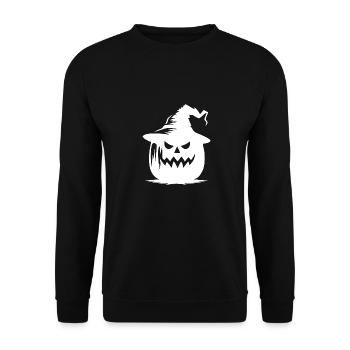 Funny Magical Halloween Pumpkin Lantern with Hat - Unisex Sweatshirt - black - Front - Alina (178cm) & Michal (187cm)