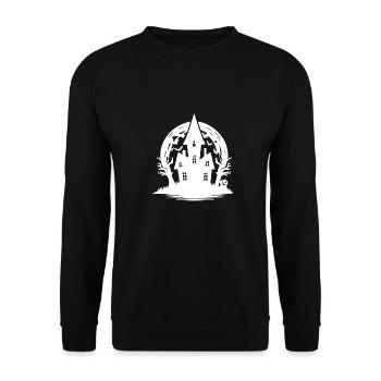 Spooky Haunted House Full Moon Halloween Party - Unisex Sweatshirt - black - Front - Alina (178cm) & Michal (187cm)