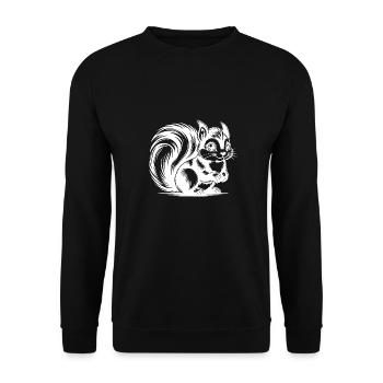 Kleines putziges Eichhörnchen Bleistift Zeichnung - Unisex Pullover - Schwarz - Vorne - Alina (178cm) & Michal (187cm)
