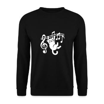 Kleine freche Musik Katze lustige Noten Katzen - Unisex Pullover - Schwarz - Vorne - Alina (178cm) & Michal (187cm)