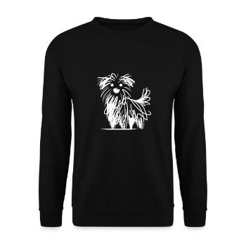 Minimalistische Hundeskizze in chaotische Linien - Unisex Pullover - Schwarz - Vorne - Alina (178cm) & Michal (187cm)