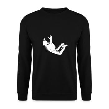 Fallschirmspringen Mann beim Absprung Flug - Unisex Pullover - Schwarz - Vorne - Alina (178cm) & Michal (187cm)