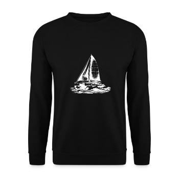 Schicker Katamaran in Wellen unter Segel Wind - Unisex Pullover - Schwarz - Vorne - Alina (178cm) & Michal (187cm)