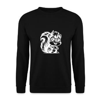 Eichhörnchen mit großen Augen Cartoon Zeichnung - Unisex Pullover - Schwarz - Vorne - Alina (178cm) & Michal (187cm)