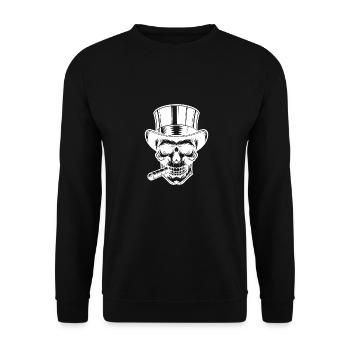 Grimmiger Schädel Zigarren Tattoo Halloween Style - Unisex Pullover - Schwarz - Vorne - Alina (178cm) & Michal (187cm)