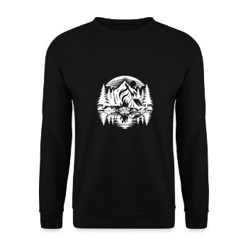 Lagerfeuer Campingerlebnis am See im Wald - Unisex Pullover - Schwarz - Vorne - Alina (178cm) & Michal (187cm)