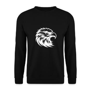 Eleganter Greifvogel als kraftvolle Tiergrafik - Unisex Pullover - Schwarz - Vorne - Alina (178cm) & Michal (187cm)