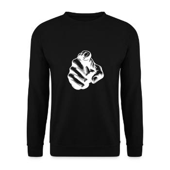 Motivational Design Index Finger Hand Gesture - Unisex Sweatshirt - black - Front - Alina (178cm) & Michal (187cm)
