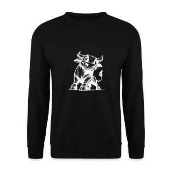 Pencil bull drawing with giant horns - Unisex Sweatshirt - black - Front - Alina (178cm) & Michal (187cm)