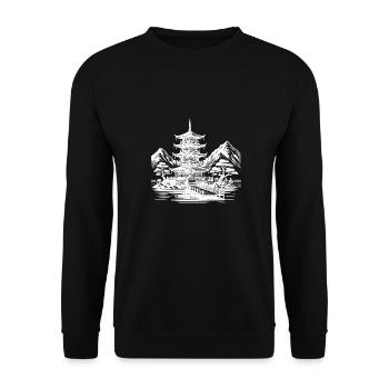 Meditation Yoga Design Asian Landscape - Unisex Sweatshirt - black - Front - Alina (178cm) & Michal (187cm)
