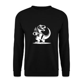 Grim morning grouch dino with coffee cup - Unisex Sweatshirt - black - Front - Alina (178cm) & Michal (187cm)