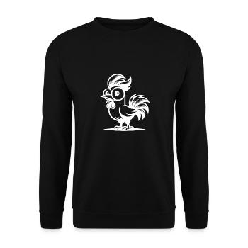 Lustiger Hahn im Cartoon Stil mit großen Augen - Unisex Pullover - Schwarz - Vorne - Alina (178cm) & Michal (187cm)