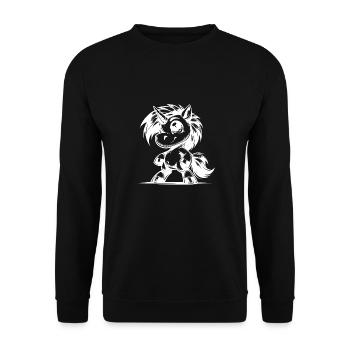 Knuffiges Einhorn sucht magische Abenteuerwelt - Unisex Pullover - Schwarz - Vorne - Alina (178cm) & Michal (187cm)
