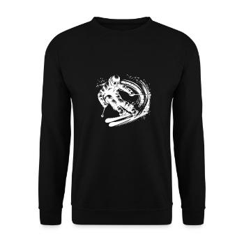 Skier at full speed on powder snow slope - Unisex Sweatshirt - black - Front - Alina (178cm) & Michal (187cm)