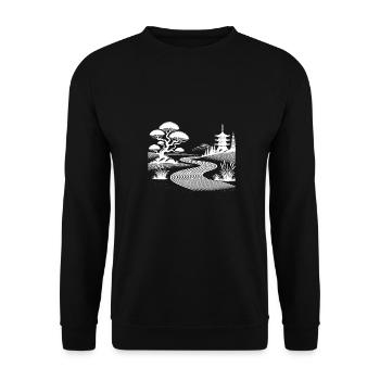 Sandmuster und Pagode Zen-Garten Inspiration - Unisex Pullover - Schwarz - Vorne - Alina (178cm) & Michal (187cm)