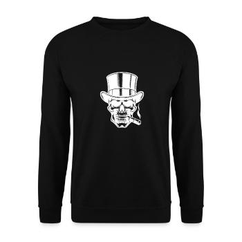 Elegant und finster Schädel Zigarren Tattoo Style - Unisex Pullover - Schwarz - Vorne - Alina (178cm) & Michal (187cm)