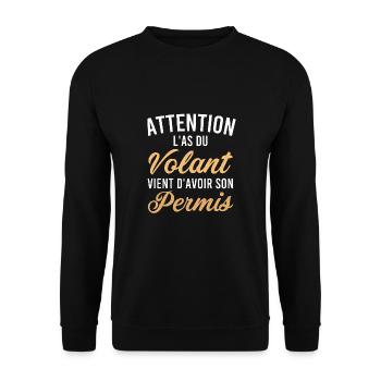 Jeune conducteur Pour Permis Conduire - Sweat-shirt Unisexe - noir - Devant - Alina (178cm) & Michal (187cm)