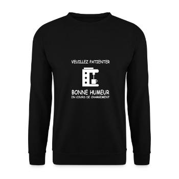 Bonne humeur en cours de chargement - Sweat-shirt Unisexe - noir - Devant - Alina (178cm) & Michal (187cm)