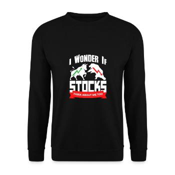 Ich frage mich, ob Aktien auch an mich denken, Daytrader - Unisex Pullover - Schwarz - Vorne - Alina (178cm) & Michal (187cm)