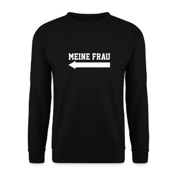 Meine_Frau_-Pfeil- - Unisex Pullover - Schwarz - Vorne - Alina (178cm) & Michal (187cm)