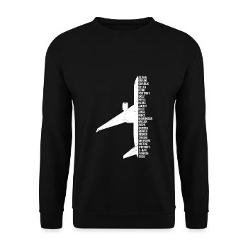 Phonetic Alphabet - Flugzeug Buchstaben Namen Alph - Unisex Pullover - Schwarz - Vorne - Alina (178cm) & Michal (187cm)