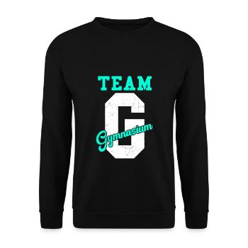 Team G Gymnasium - Schulkind Schulwechsel Geschenk - Unisex Pullover - Schwarz - Vorne - Alina (178cm) & Michal (187cm)