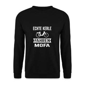 Mofa Moped Mokick Fahren Mofafahrer Geschenk - Unisex Pullover - Schwarz - Vorne - Alina (178cm) & Michal (187cm)