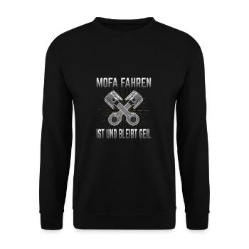 Mofa Moped Mokick Fahren Mofafahrer Geschenk - Unisex Pullover - Schwarz - Vorne - Alina (178cm) & Michal (187cm)