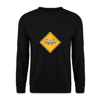 Drohne mit Warnschild Drohnenflieger - Unisex Pullover - Schwarz - Vorne - Alina (178cm) & Michal (187cm)