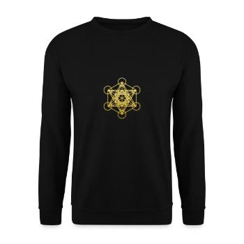 Heilige Geometrie Metatron Gold Grafik - Unisex Pullover - Schwarz - Vorne - Alina (178cm) & Michal (187cm)